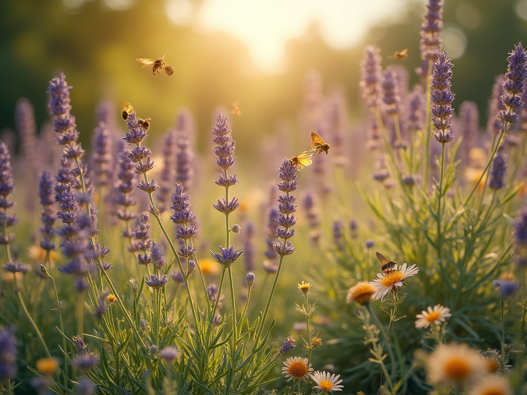Jardin français diversifié avec insectes pollinisateurs et habitats naturels